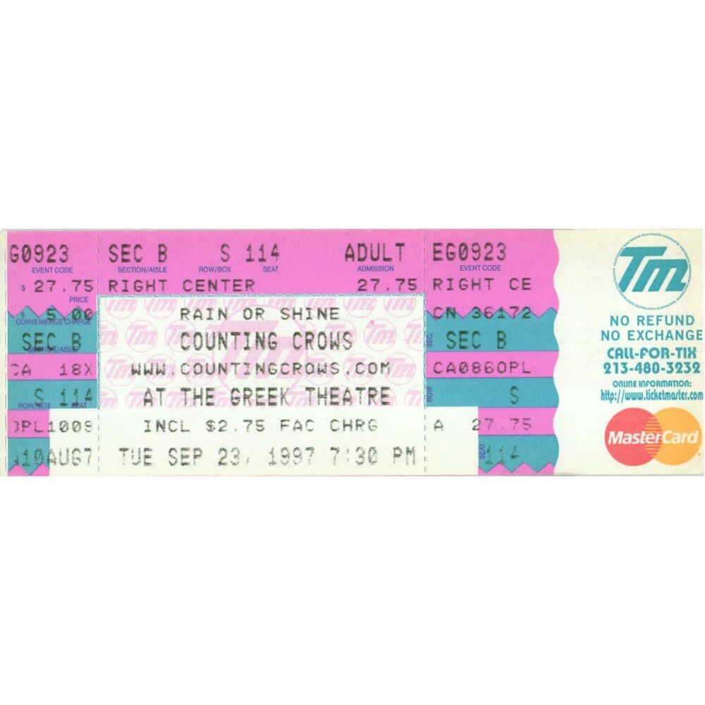 Vintage 1997 Counting Crows Complete Ticket Stub Los Angeles CA